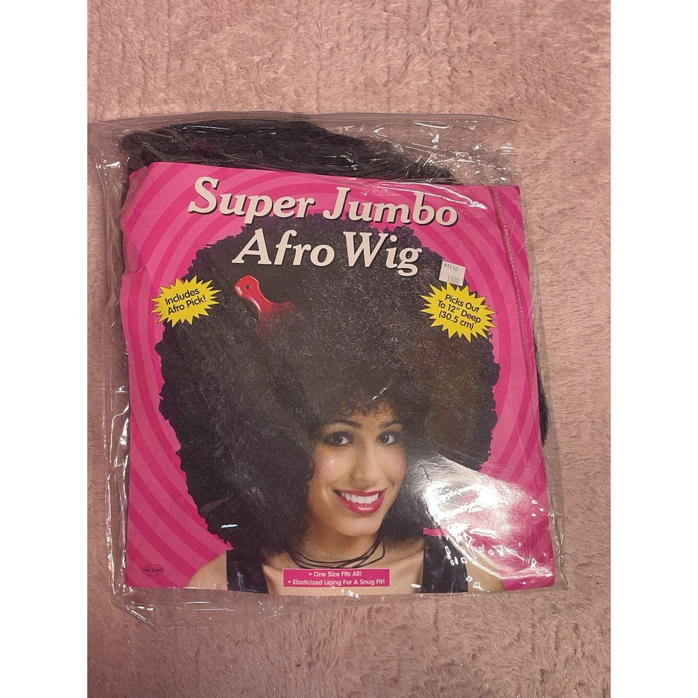 Adult SUPER FRO Costume AFRO WIG & Purple PICK COMB‎ Black